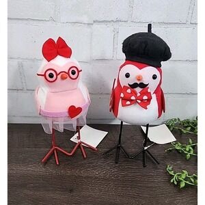 Valentines Day Birds Fabric Bird Red Pink Black Hearts Holiday Design 2‎ Pc NEW